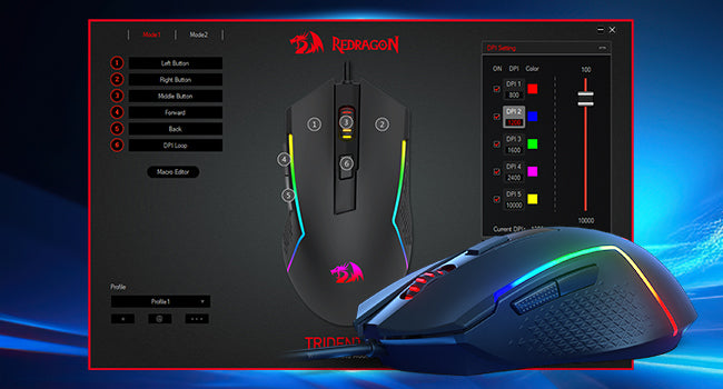 Herní kabelová optická myš Redragon M616 RGB, 10000 DPI, 6 programovatelných tlačítek, 8 režimů podsvícení, software podporuje vlastní přiřazení kláves