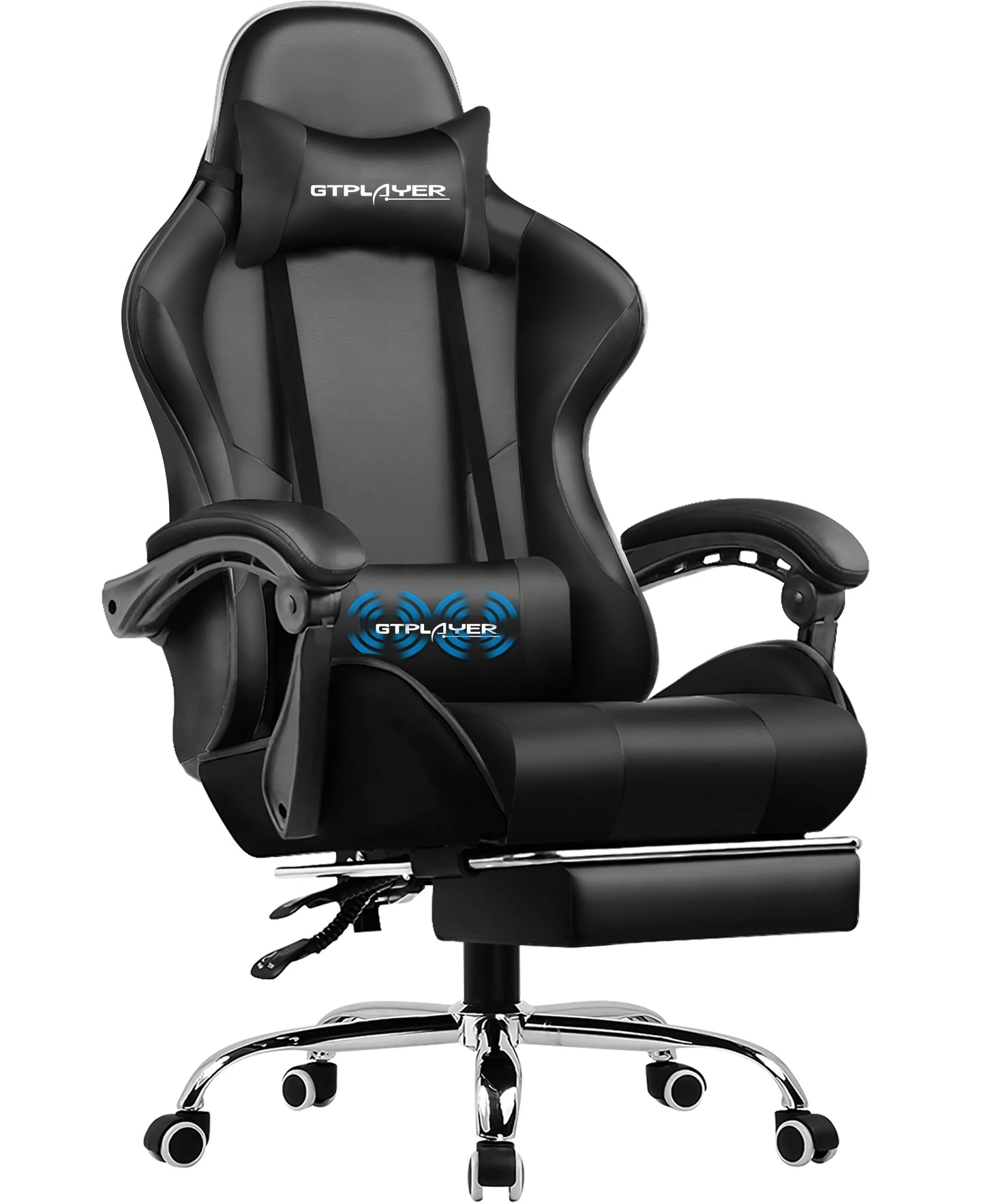 GTPLAYER Gaming Chair Ergonomic Massage Office Chair with Footrest, Headrest, Lumbar Support, Reclining Swivel Gamer Chair for Desk