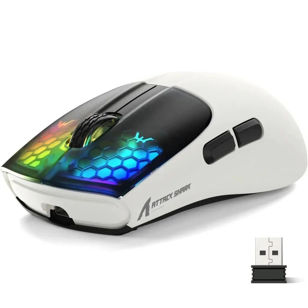 ATTACK SHARK X5 bezdrátová myš, lehká, tri-mode připojení 2.4GHz / kabel / Bluetooth, RGB makro herní myš