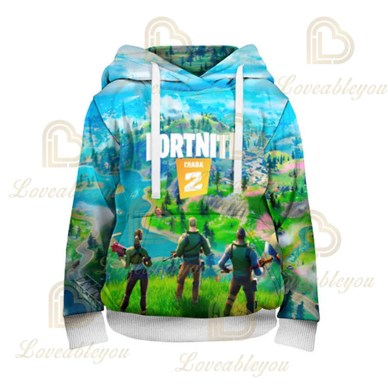 Fortnite 3D spausdintas didelių dydžių gobtuvas, marškinėliai vaikams, madingas gatvės stiliaus laisvalaikio gobtuvas-striukė