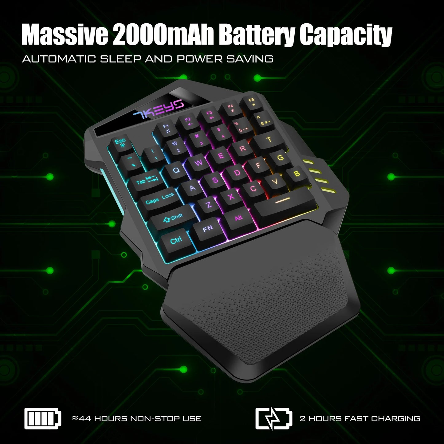 Teclado gaming de una mano, modelo con carga inalámbrica 2.4G, RGB luminoso, para la mano izquierda