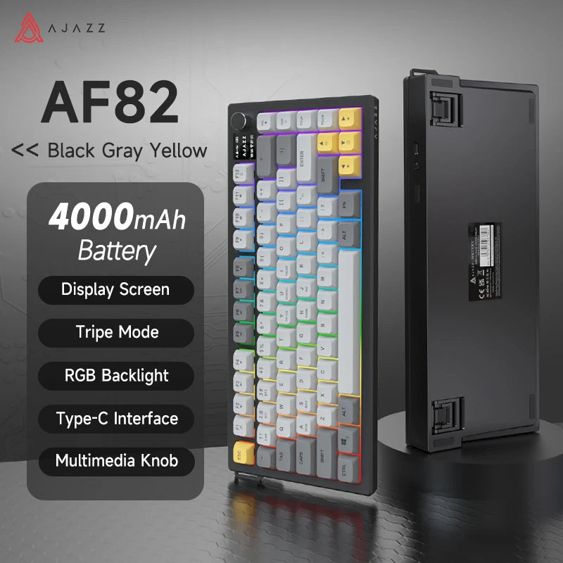 AJAZZ AF82 Low-Proflie Electrostatic Keyboard 4000mAh Trl-Mode 75% Type-C Display Screen Keyboard Office Gaming E-sport