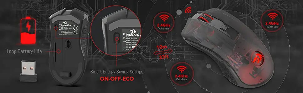Redragon M652 оптична безжична мишка 2.4G с USB приемник, преносима мишка за гейминг и офис, 5 регулируеми нива на DPI