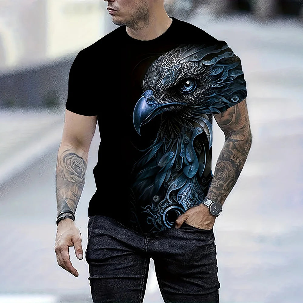 Men's Summer Fashion T-shirt Eagle 3D Printed Short sleeved T-shirt Summer Outdoor Leisure Quick drying Breathable T-shirt