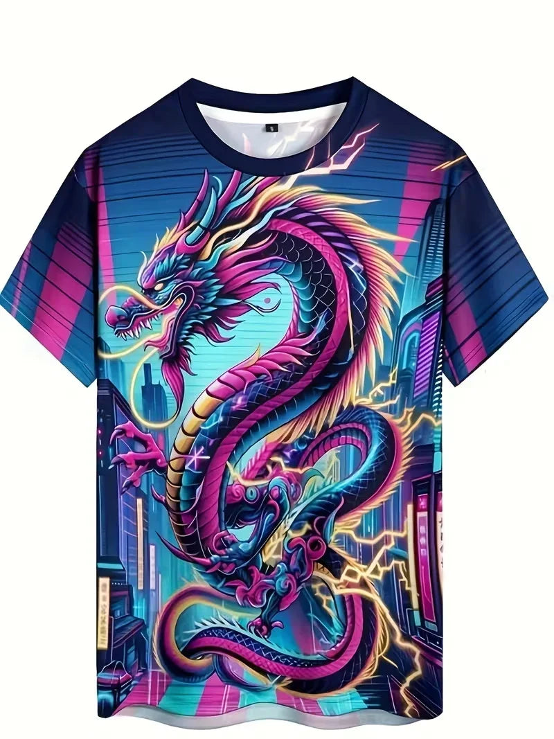Cool Dragon Graphic Men's T-Shirt 3D High-Definition Print Hot Tee Round Neck Fashion Casual Quick-Drying Oversize Men Clothing