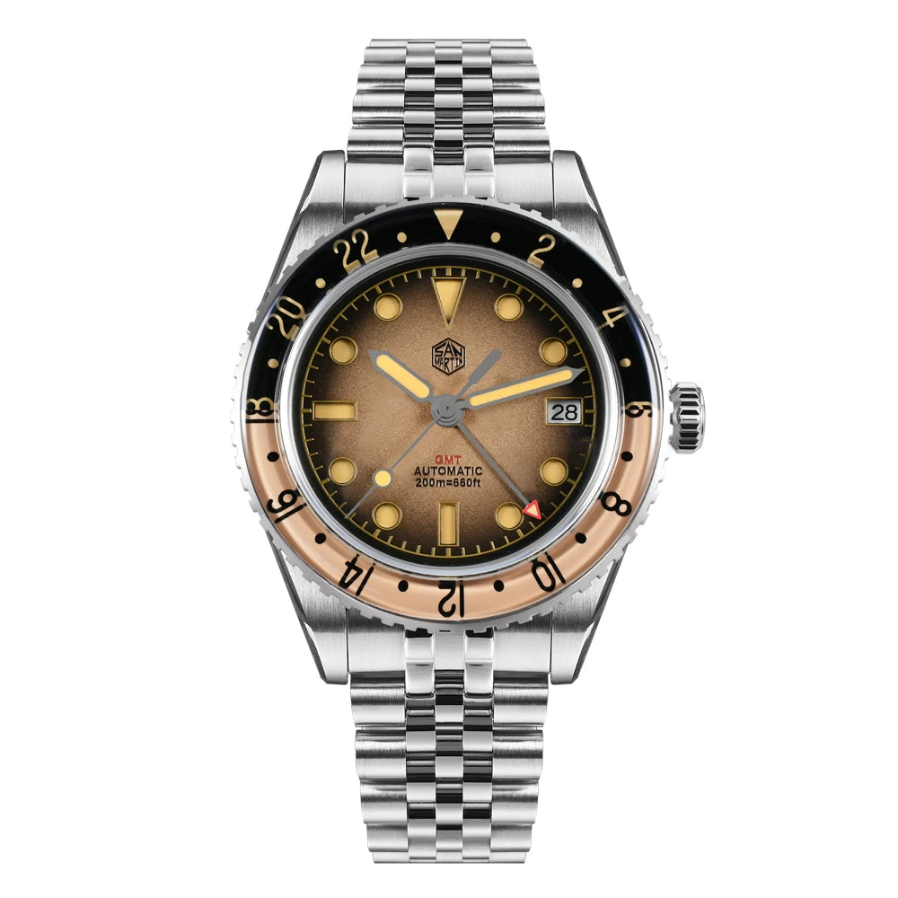 San Martin 2025 Men's Watches Retro NH34 GMT Sandwich Dial 40mm Bidirectional Sapphire Bezel Luxury Sports Watch 20Bar SN0134