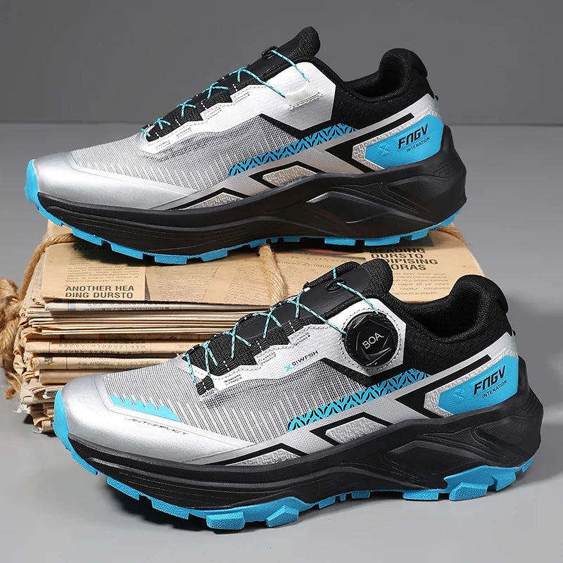 Sapatilhas de corrida para homem primavera e verão — calçado outdoor para caminhada, sapatilhas de trail resistentes ao desgaste com fecho BOA, respiráveis, estilo desportivo e casual