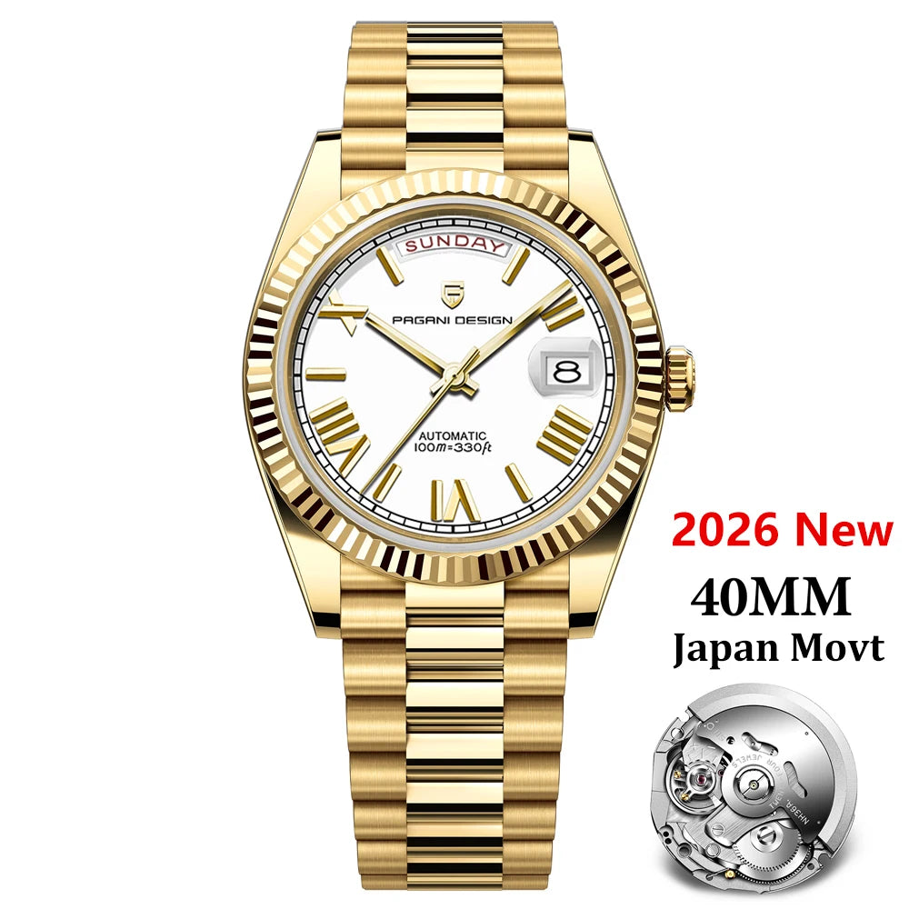 PAGANI DESIGN Men's Watches DD40 Gold White Luxury Automatic Watch Men Japan Movt Date Week Mechanical Watches For Men 2026 New