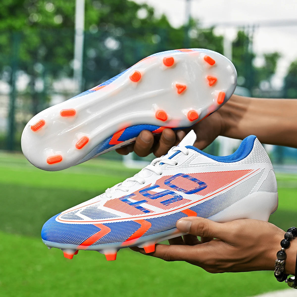 AG/FG Long Studs Soccer Shoes,PU Fabric Mixed Upper,TPU Sole Wear Resistant Anti Slip,Men Women Kids Youth Outdoor Sports