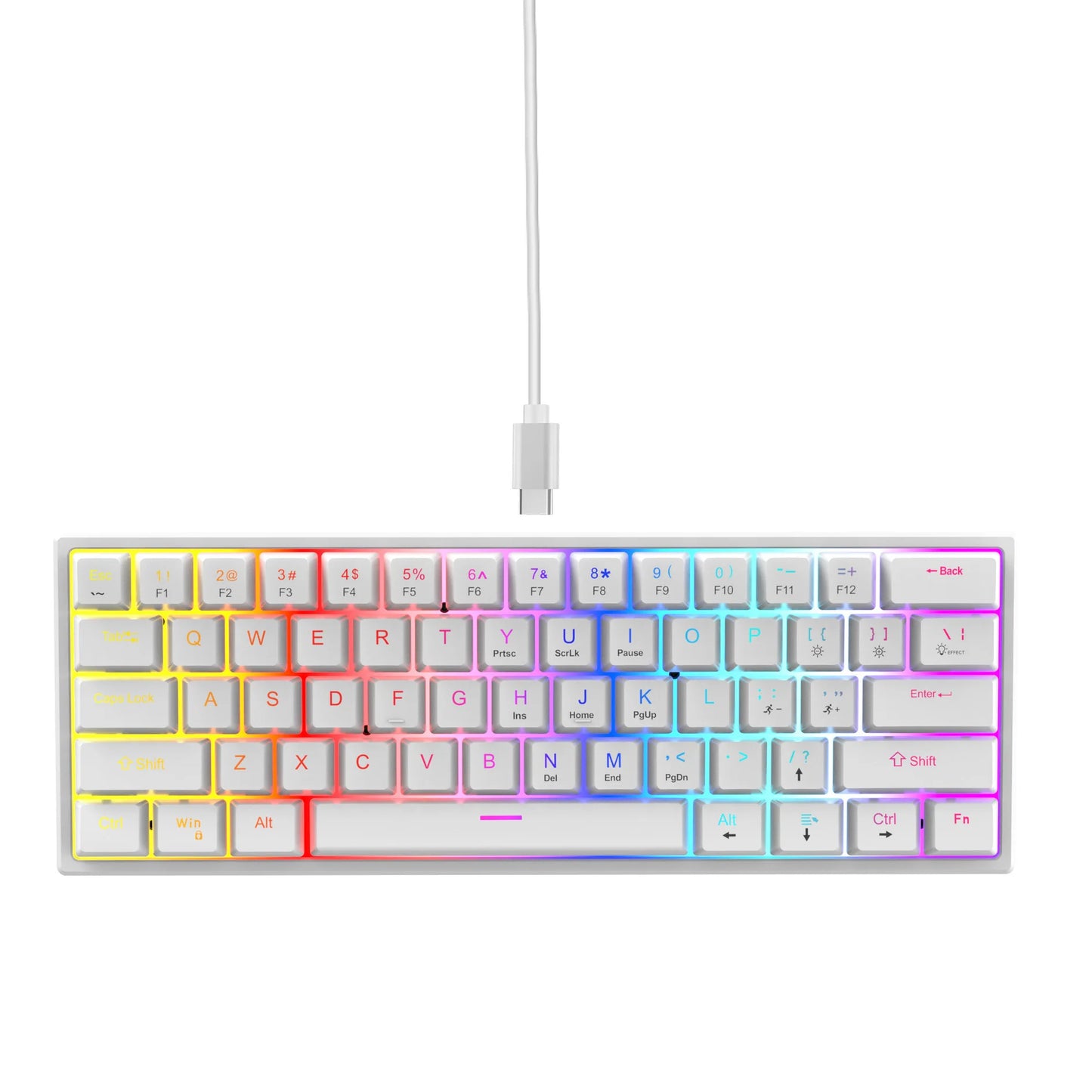 Teclado Gaming com Fio de 104 Teclas com Sensação Mecânica para Portátil e PC, Ergonómico, Retroiluminado RGB, 61 Teclas, Switches Cyan e Keycaps