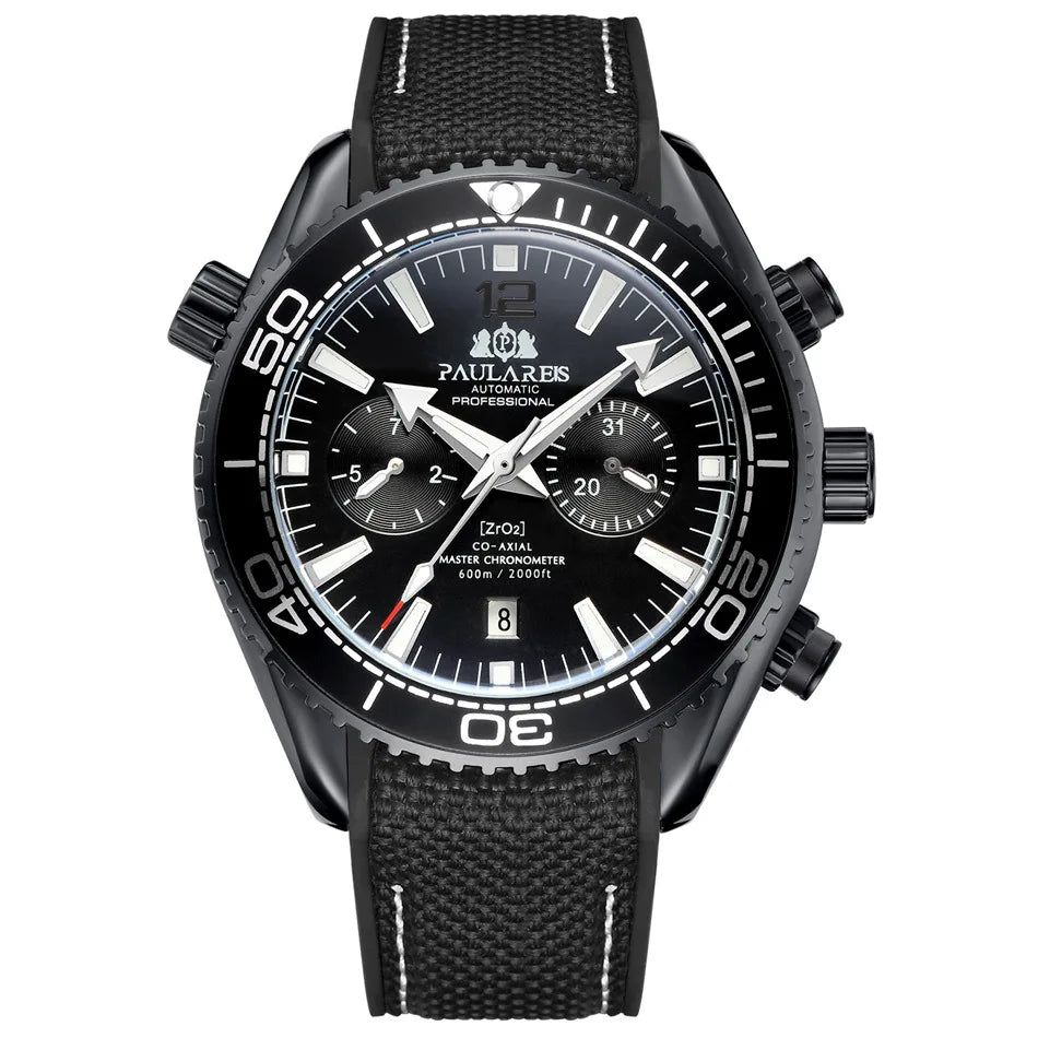 PAULAREIS P Relógio mecânico automático de luxo para homem com corda automática, bracelete em borracha, impermeável, luminoso, com data, relógio de moda masculino