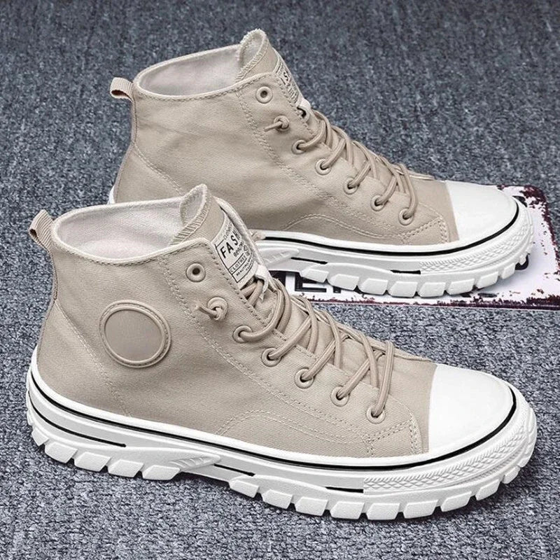 Men's Canvas Shoes High Top Casual Breathable Sports Shoes Gray Skateboarding Vulcanized Shoes Comfortable Sneakers 2025 New