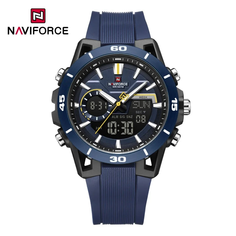 NAVIFORCE Men's Watch Dual Display 50M Waterproof Countdown Chronograph Alarm Clock Male Fashionable Sports Wristwatch NF7135