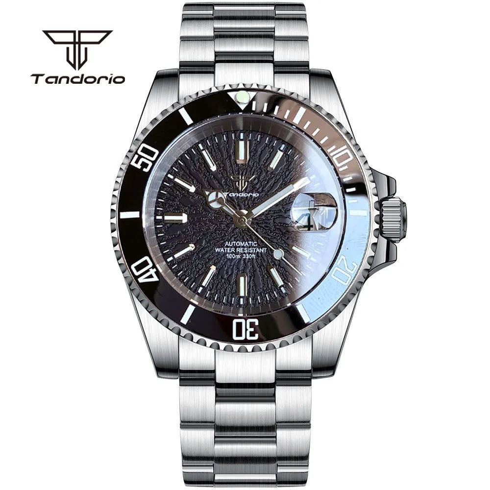 Tandorio 40mm Automatic Watch NH35 / Miyota 8215 Movement, Sapphire Crystal, Textured Dial, Date & Stainless Steel Bracelet