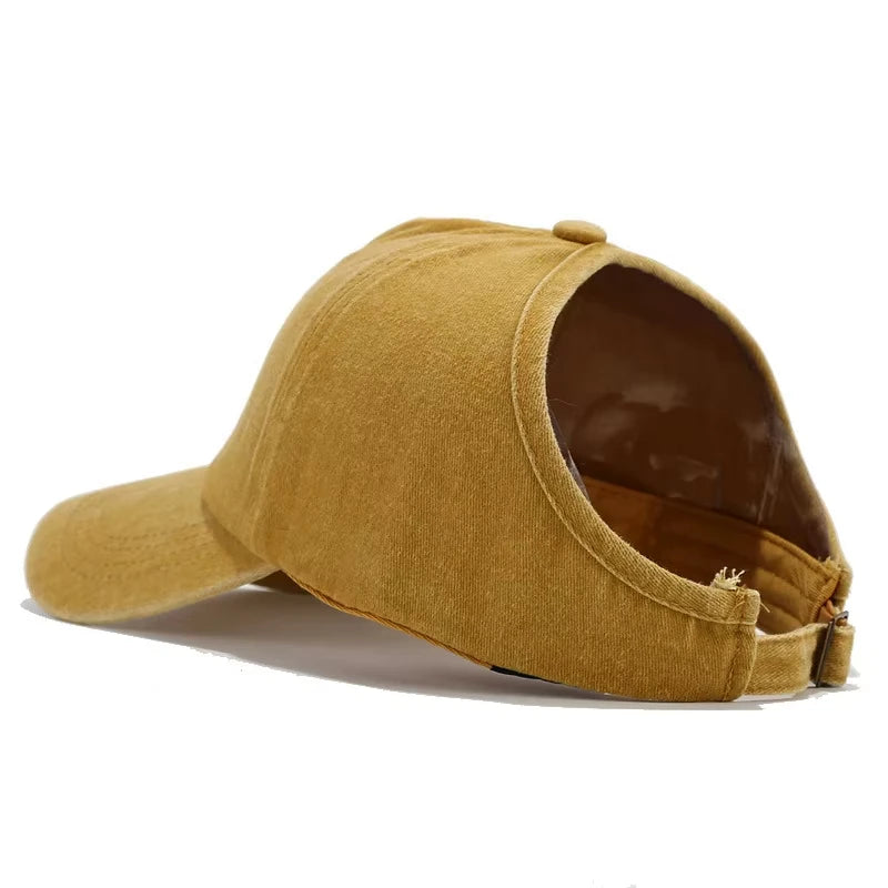 1pc Retro Washed Little Heart Embroidered Ponytail Baseball Cap for Women,Outdoor Sports Adjustable Women's Cap for Daily Wear