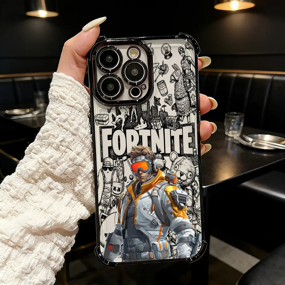 Suosittu FortniteS-peliteemainen pinnoitettu puhelinkuori iPhone 17 17e 16e 16 15 14 13 12 11 Pro Max X XR XSMax 7 8 Mini Air Plus -malleille, iskunkestävä