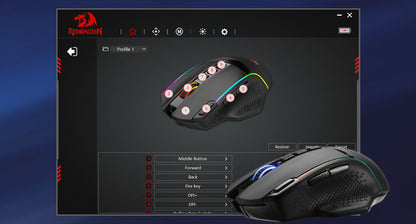 Mouse da gaming wireless Redragon M991 26000 DPI, 3 modalità, 9 pulsanti macro, retroilluminazione RGB, nero