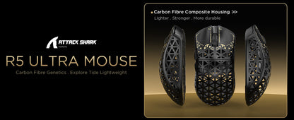 ATTACK SHARK R5 Ultra Carbon Fiber Kabellose 8K-Gaming-Maus 39g SUPERLIGHT, PixArt PAW3950MAX Gaming-Sensor, 8000Hz kabelloses Polling