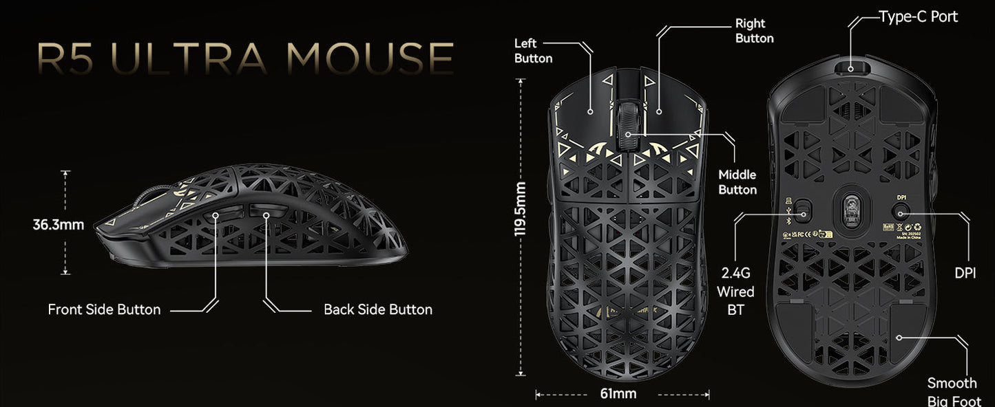 ATTACK SHARK R5 Ultra Carbon Fiber Kabellose 8K-Gaming-Maus 39g SUPERLIGHT, PixArt PAW3950MAX Gaming-Sensor, 8000Hz kabelloses Polling