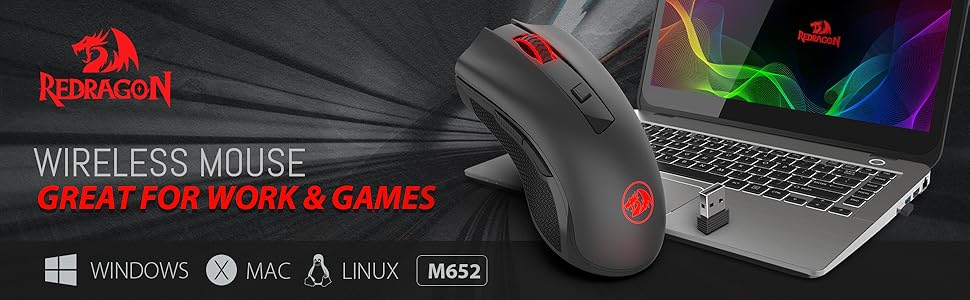 Redragon M652 optische 2.4G-Wireless-Maus mit USB-Empfänger, tragbare Gaming- und Office-Maus, 5 einstellbare DPI-Stufen