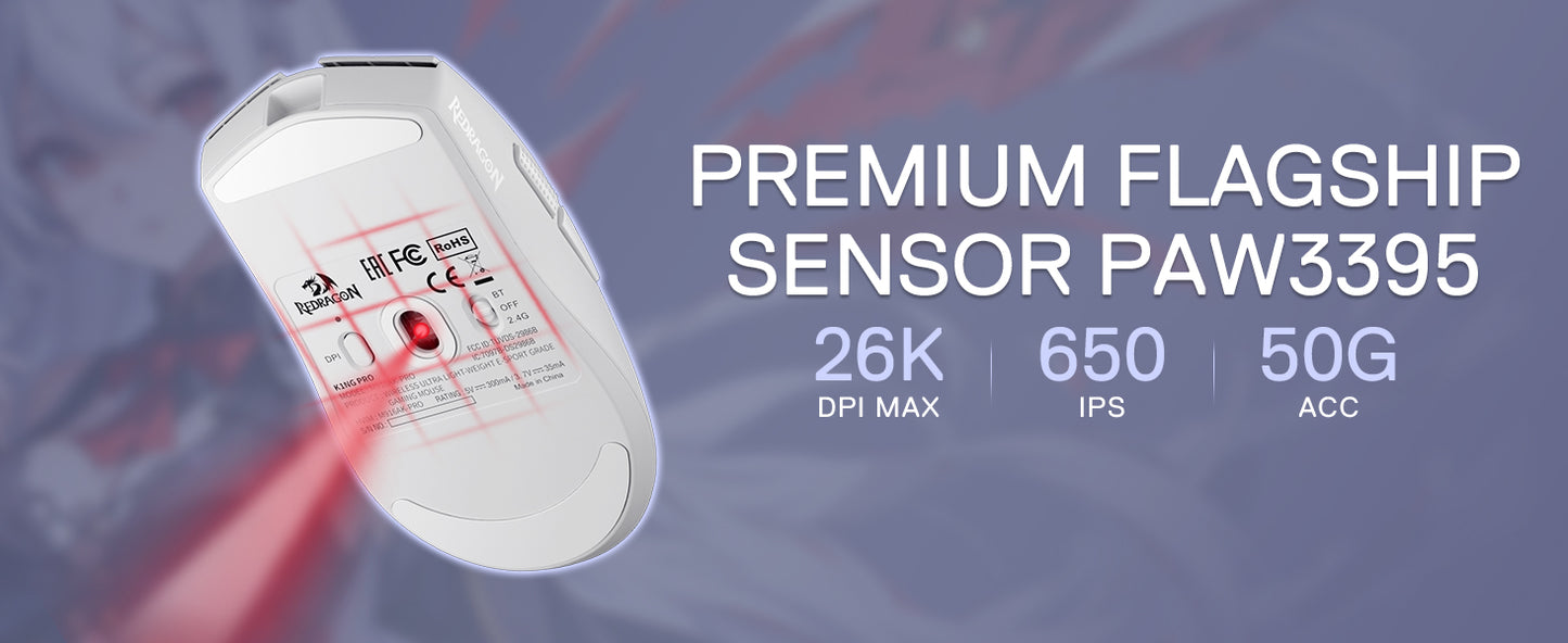 Ratón gaming Redragon M916AK PRO 3-Mode Anime ultraligero de 42G, 26K DPI y botones totalmente programables
