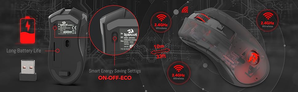 Redragon M652 optische 2.4G-Wireless-Maus mit USB-Empfänger, tragbare Gaming- und Office-Maus, 5 einstellbare DPI-Stufen