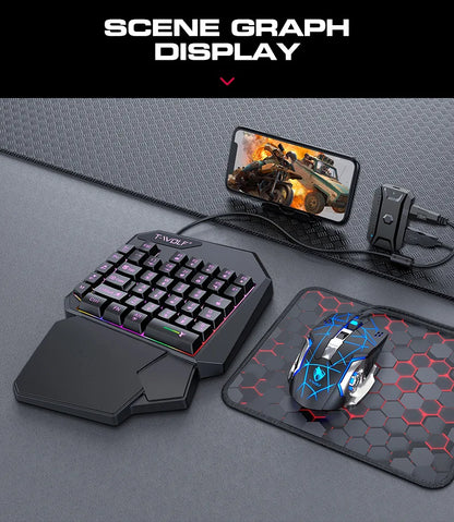 Kit Mobilador Gamer Kit Gaming Keyboard Mouse Mobile Games Converter 3 In 1 Combo One Hand Keyboard for PUBG Mobile Games TF900