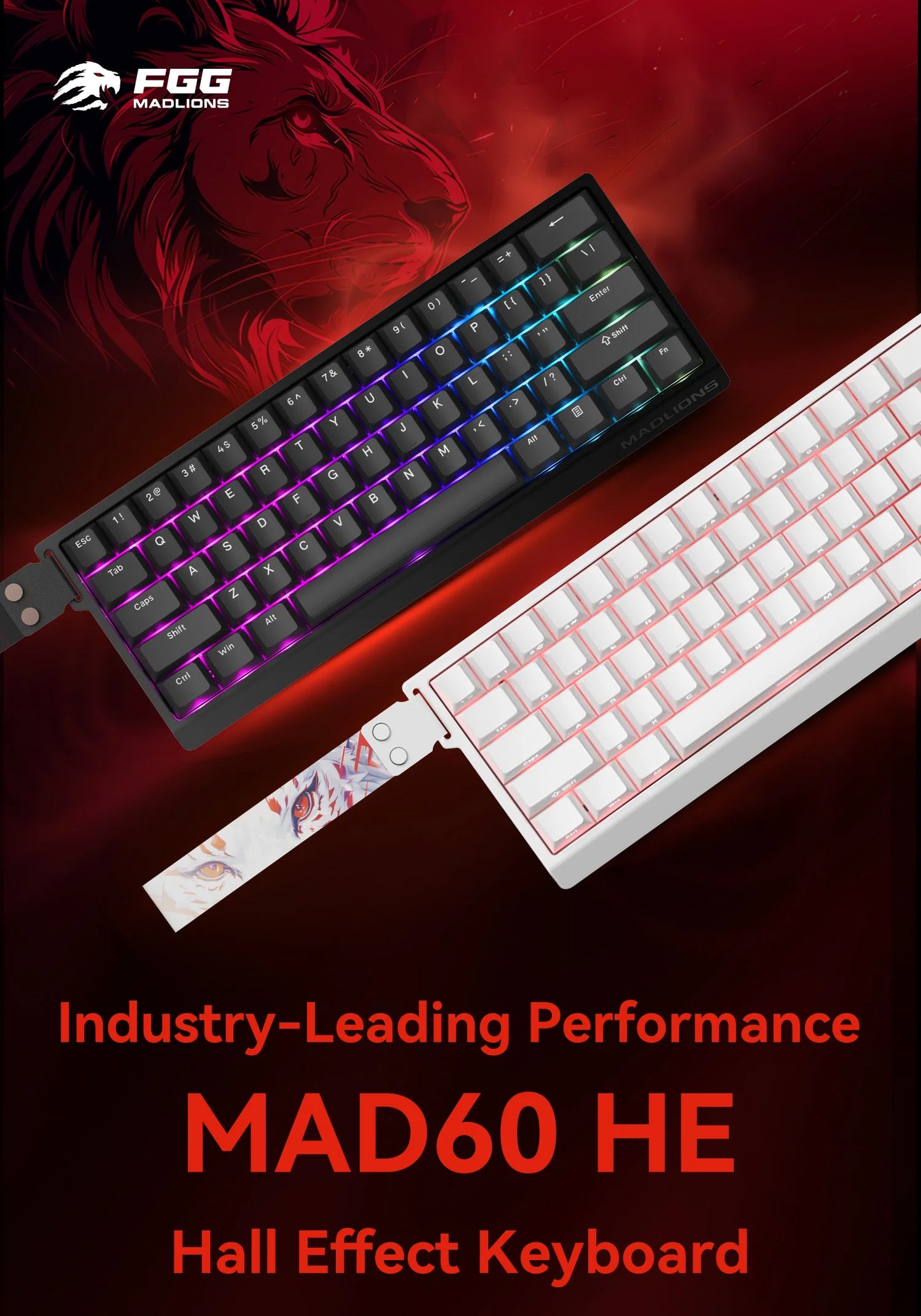 Tastiera meccanica FGG MADLIONS MAD 60/68 Pro con switch magnetici, cablata, 68% gaming, Rapid Trigger, RGB, tastiere custom