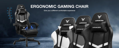 LUCK RACER Gaming Chair with Footrest Office Chair Ergonomic with Adjustable Lumbar Pillows, Pillow Gaming Chair