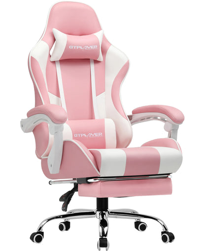 GTPLAYER Gaming Chair Ergonomic Massage Office Chair with Footrest, Headrest, Lumbar Support, Reclining Swivel Gamer Chair for Desk