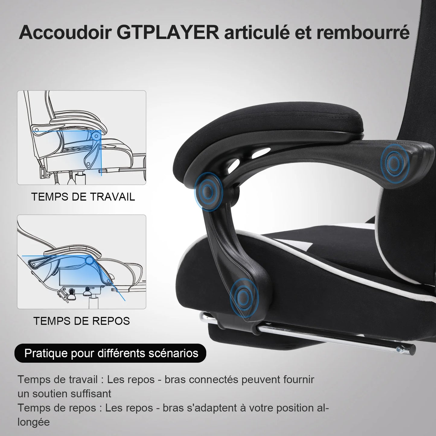 GTPLAYER Ergonomic Gaming Chair with Footrest & Lumbar Pillow, Fabric Office Chair with Headrest, Adjustable Swivel Computer Gaming Chair for Home & Office