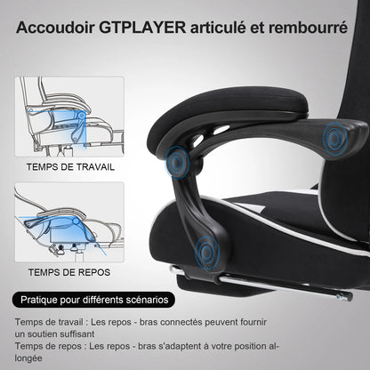 GTPLAYER Ergonomic Gaming Chair with Footrest & Lumbar Pillow, Fabric Office Chair with Headrest, Adjustable Swivel Computer Gaming Chair for Home & Office