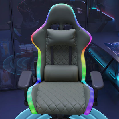 Comanlai Rgonomic Gaming Chair with RGB Lighting, PVC Leather Computer Chair, Adjustable Seat Height and Backrest, Waist Massage