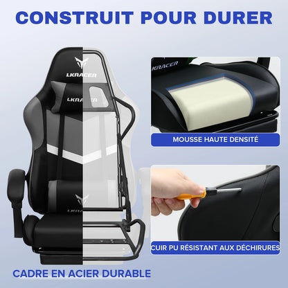 LUCK RACER Gaming Chair with Footrest Office Chair Ergonomic with Adjustable Lumbar Pillows, Pillow Gaming Chair
