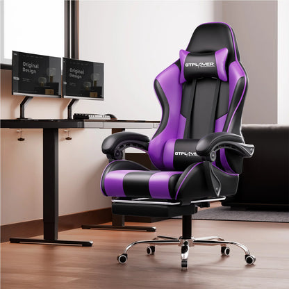 GTPLAYER Gaming Chair Ergonomic Massage Office Chair with Footrest, Headrest, Lumbar Support, Reclining Swivel Gamer Chair for Desk