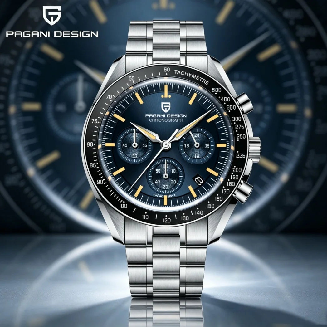 PAGANI DESIGN New AR Sapphire Quartz luxury men's watches 500 vitometer Circle Sport M 100 waterproof chronograph 316L all-steel Japan Movt Luminous man Watch