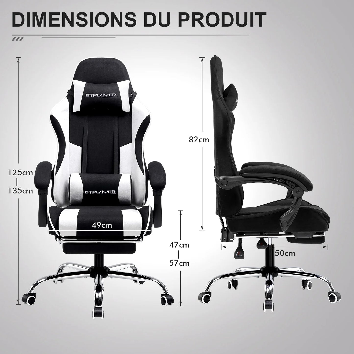 GTPLAYER Ergonomic Gaming Chair with Footrest & Lumbar Pillow, Fabric Office Chair with Headrest, Adjustable Swivel Computer Gaming Chair for Home & Office