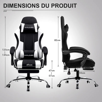GTPLAYER Ergonomic Gaming Chair with Footrest & Lumbar Pillow, Fabric Office Chair with Headrest, Adjustable Swivel Computer Gaming Chair for Home & Office