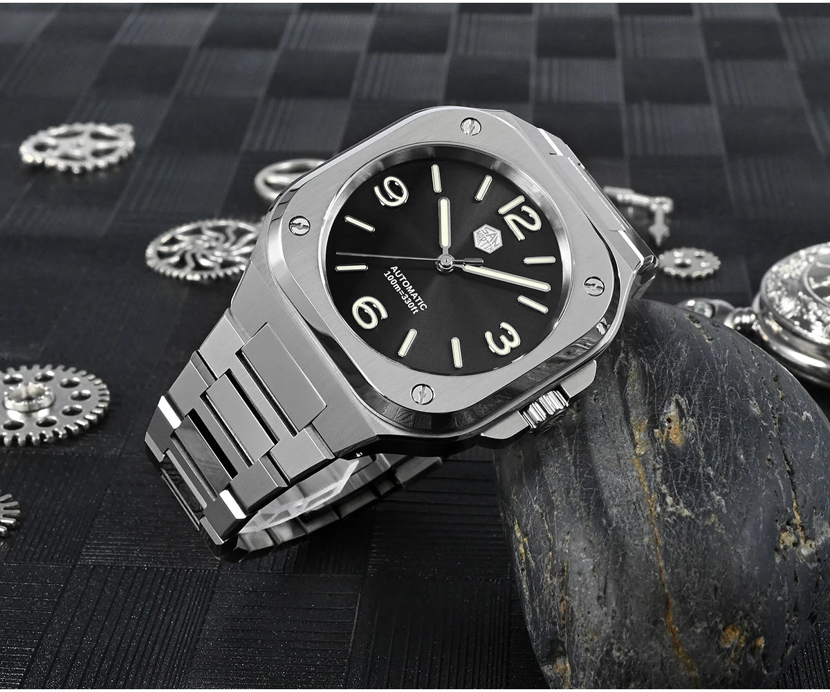 San Martin 40mm Classic Luxury Sport Watch Distinctive Square Case Stainless Steel Men Watch Automatic Mechanical 10 Bar SN0074