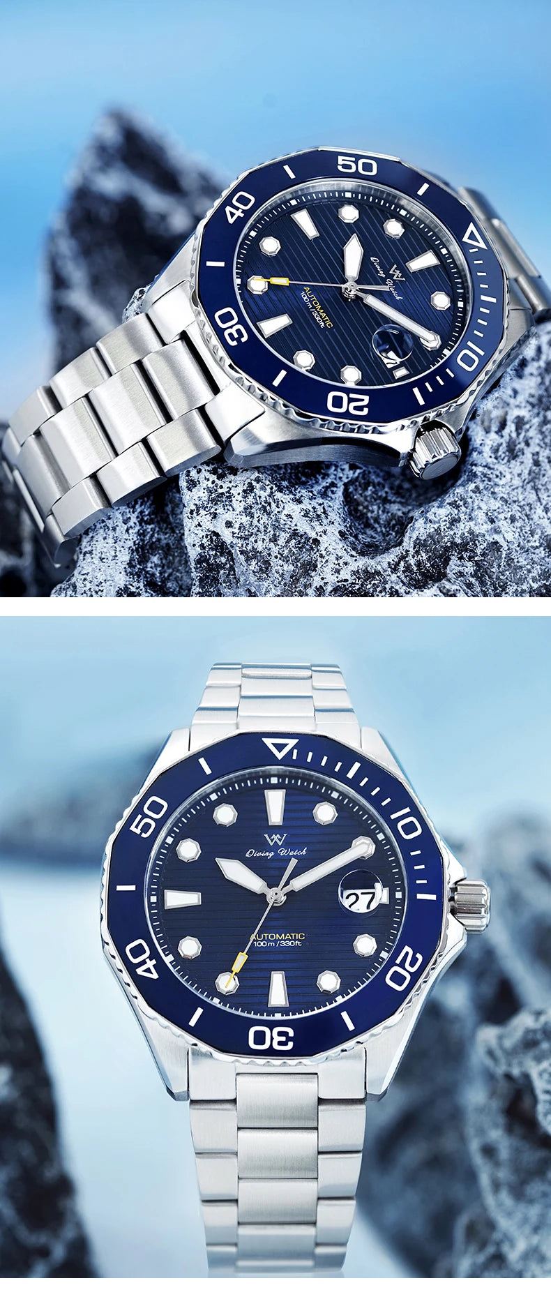 WM Watch Automatic Mechanical Watches Ceramic Bezel Anti-reflective Coating 100 Water Resistant Sapphire Welly Merck Watch 189M