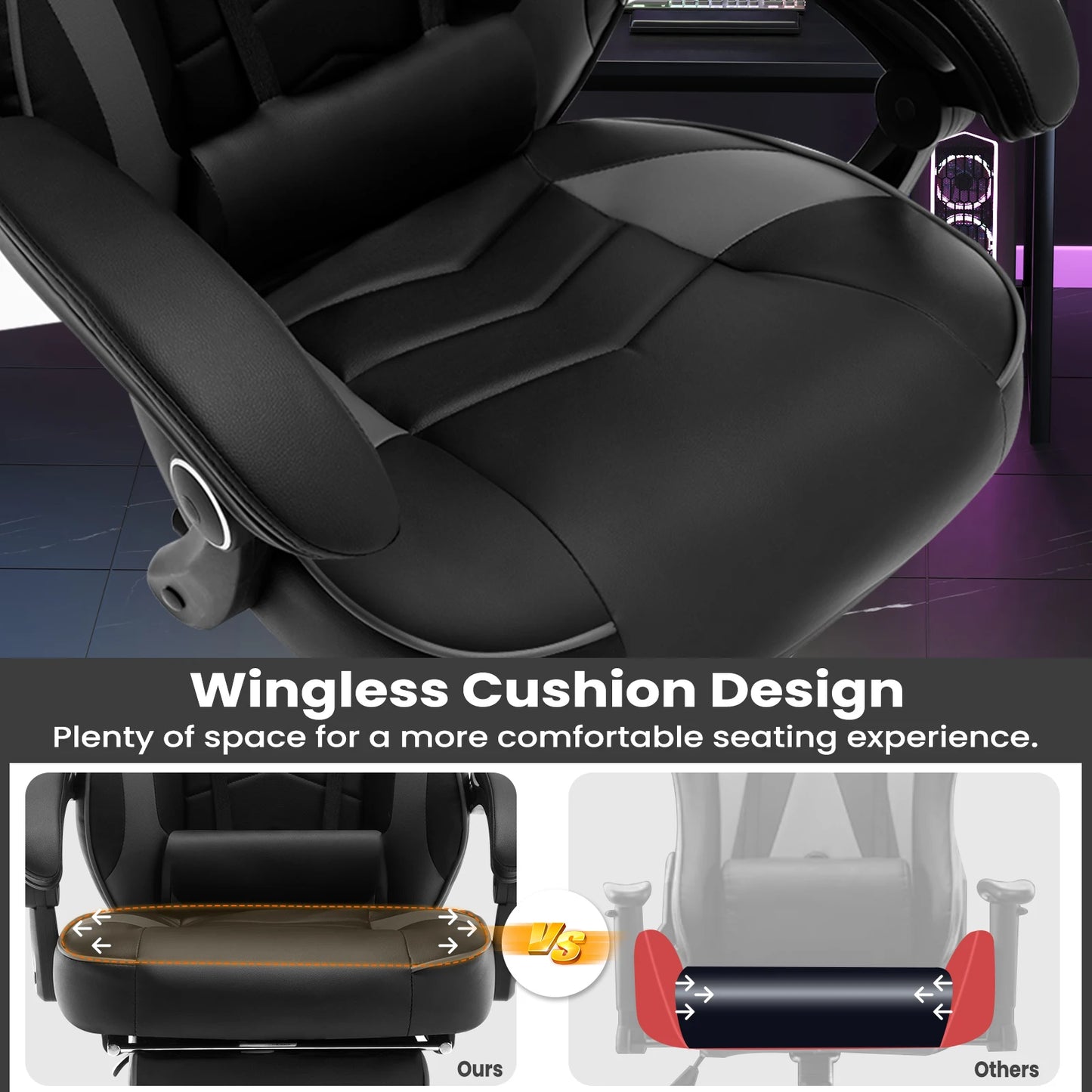 WOLTU Gaming Racing Chair Ergonomic Swivel Computer Chair with Footrest, Lumbar Support, Headrest, Adjustable Gamer Office Chair