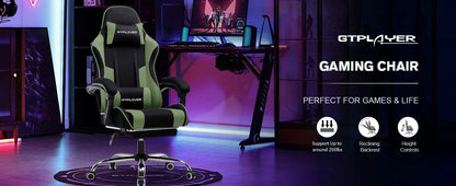 GTPLAYER Ergonomic Gaming Chair with Footrest & Lumbar Pillow, Fabric Office Chair with Headrest, Adjustable Swivel Computer Gaming Chair for Home & Office