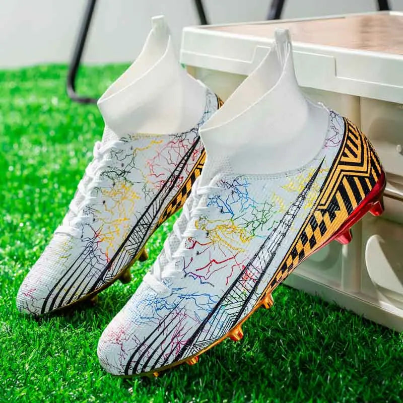 Men's Football Shoes Professional Gold Plated FG Soccer Cleats High Performance Sports Sneakers for Artificial Grass Competitive