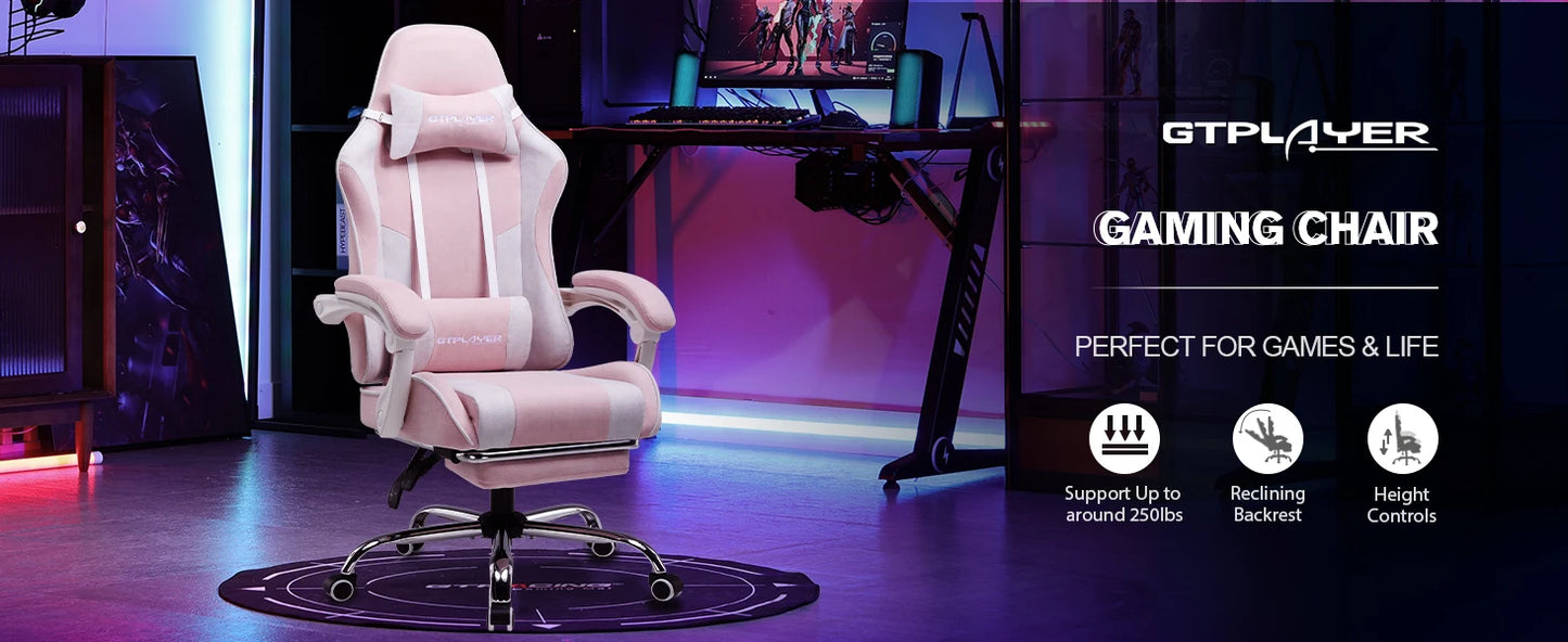 GTPLAYER Ergonomic Gaming Chair with Footrest & Lumbar Pillow, Fabric Office Chair with Headrest, Adjustable Swivel Computer Gaming Chair for Home & Office