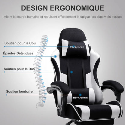 GTPLAYER Ergonomic Gaming Chair with Footrest & Lumbar Pillow, Fabric Office Chair with Headrest, Adjustable Swivel Computer Gaming Chair for Home & Office
