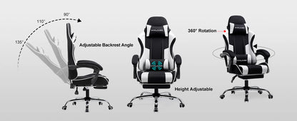 GTPLAYER Ergonomic Gaming Chair with Footrest & Lumbar Pillow, Fabric Office Chair with Headrest, Adjustable Swivel Computer Gaming Chair for Home & Office