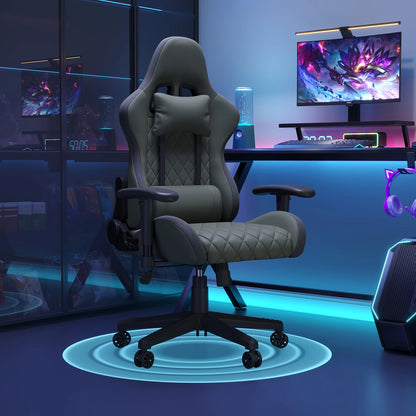 Comanlai Rgonomic Gaming Chair with RGB Lighting, PVC Leather Computer Chair, Adjustable Seat Height and Backrest, Waist Massage