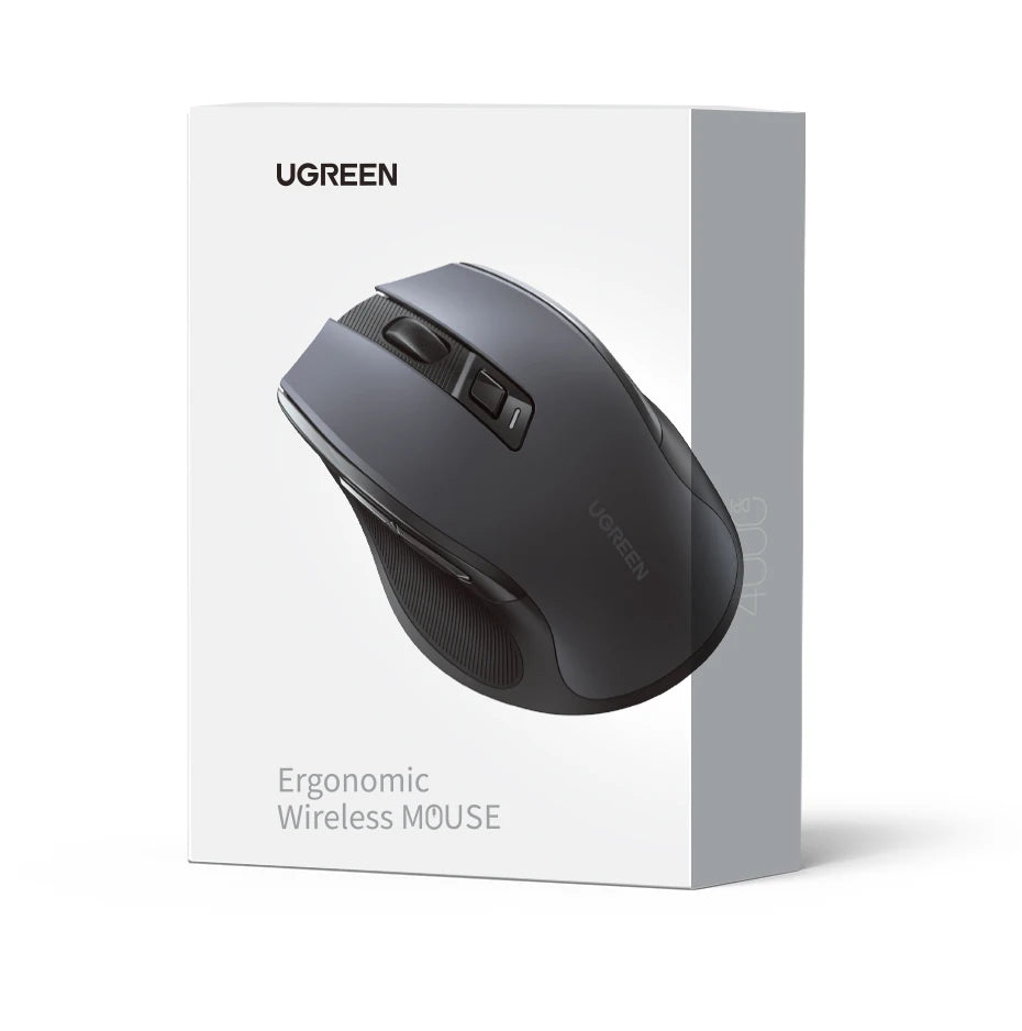 UGREEN belaidė pelė Bluetooth5.0, ergonomiška 4000DPI pelė su 6 tyliais mygtukais, skirta MacBook, planšetėms, nešiojamiesiems kompiuteriams, kompiuteriams ir PC, 2.4G pelė