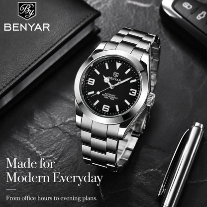 BENYAR Luxury Men Mechanical Wristwatches Stainless Steel Sports Men Automatic Watches 50ATM waterproof Clock