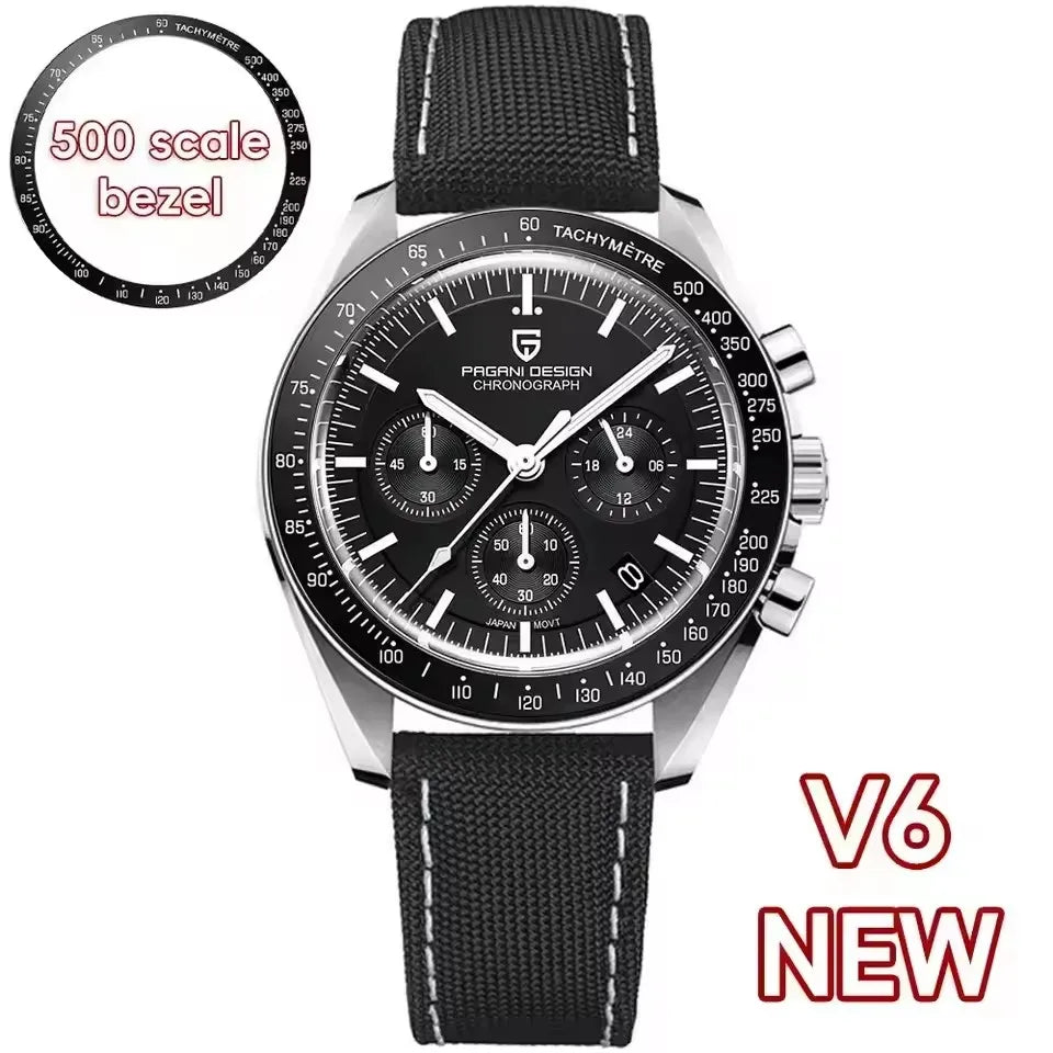 PAGANI DESIGN New AR Sapphire Quartz luxury men's watches 500 vitometer Circle Sport M 100 waterproof chronograph 316L all-steel Japan Movt Luminous man Watch